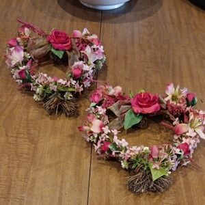 Pink Floral Rose Wall Decor Pair - Decorative  Flowers